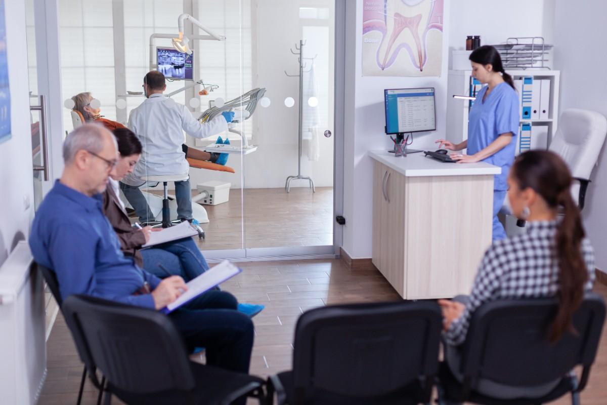 Senior man smiling during dental examination in clinic